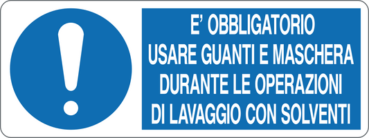 È OBBLIGATORIO USARE GUANTI E MASCHERA DURANTE LE OPERAZIONI - CARTELLO SEGNALETICO UNI ISO 7010 in Adesivo, Pannello in Forex, Pannello In Alluminio