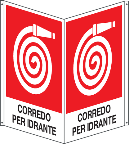 GLOBAL CARTELLO SEGNALETICO BIFACCIALE QUADRATO - CORREDO IDRANTE - In Alluminio Con Stampa Diretta U.V. (IDEALE ANCHE PER ESTERNO)