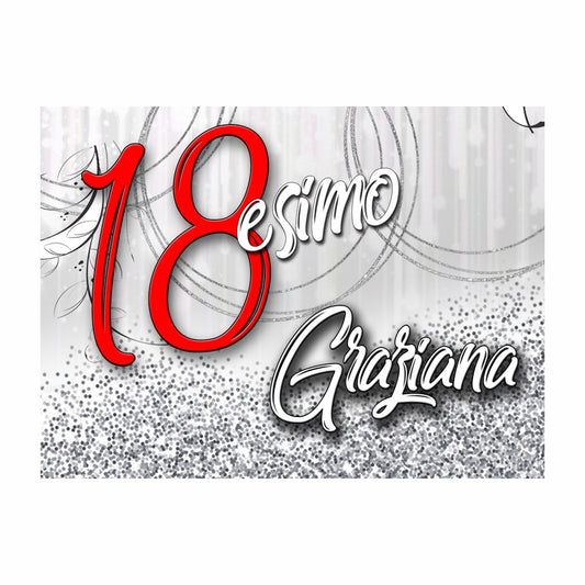 GLOBAL STRISCIONE FONDALE COMPLEANNO - 18 Anni Compleanno Silver - STRISCIONE PERSONALIZZATO IN CARTA O IN BANNER PVC ANCHE DA ESTERNO GARANZIA 5 ANNI