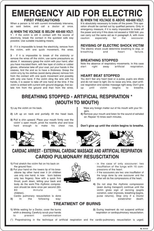 GLOBAL CARTELLO SEGNALETICO - EMERGENCY AID FOR ELECTRIC - Adesivo Resistente, Pannello in Forex, Pannello In Alluminio