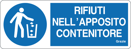 RIFIUTI NELL'APPOSITO CONTENITORE - CARTELLO SEGNALETICO UNI ISO 7010 in Adesivo, Pannello in Forex, Pannello In Alluminio