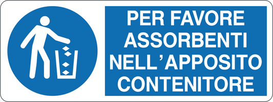 PER FAVORE ASSORBENTI NELL'APPOSITO CONTENITORE - CARTELLO SEGNALETICO UNI ISO 7010 in Adesivo, Pannello in Forex, Pannello In Alluminio