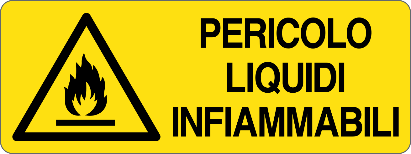 PERICOLO LIQUIDEI INFIAMMABILI - CARTELLO SEGNALETICO UNI ISO 7010 in Adesivo, Pannello in Forex, Pannello In Alluminio