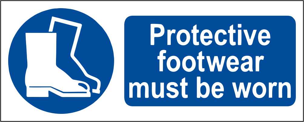 Protective Footwear Must Be Worn - CARTELLO SEGNALETICO UNI ISO 7010 in Adesivo Resistente, Pannello in Forex, Pannello In Alluminio