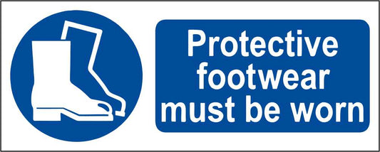 Protective Footwear Must Be Worn - CARTELLO SEGNALETICO UNI ISO 7010 in Adesivo Resistente, Pannello in Forex, Pannello In Alluminio