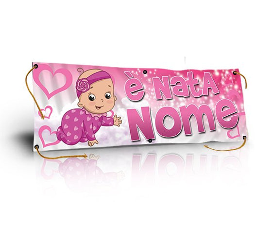 GLOBAL STRISCIONE FONDALE NASCITA - BAMBINA ROSA - IN CARTA O IN BANNER PVC ANCHE DA ESTERNO GARANZIA 5 ANNI