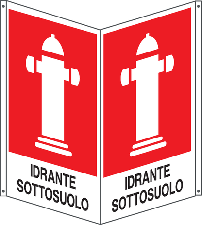 GLOBAL CARTELLO SEGNALETICO BIFACCIALE - IDRANTE SOTTOSUOLO - In Alluminio Con Stampa Diretta U.V. (IDEALE ANCHE PER ESTERNO)