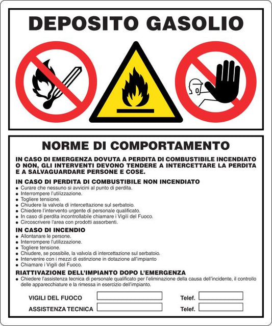 GLOBAL CARTELLO SEGNALETICO - DEPOSITO GASOLIO NORME ED ISTRUZIONI - Adesivo Resistente, Pannello in Forex, Pannello In Alluminio