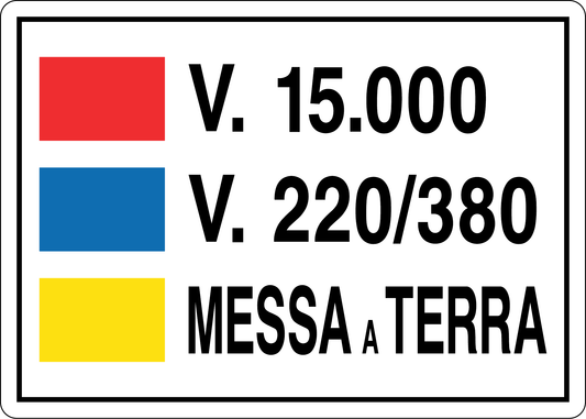 GLOBAL CARTELLO SEGNALETICO - V.15.000 / 220/380 MESSA A TERRA - Adesivo Resistente, Pannello in Forex, Pannello In Alluminio