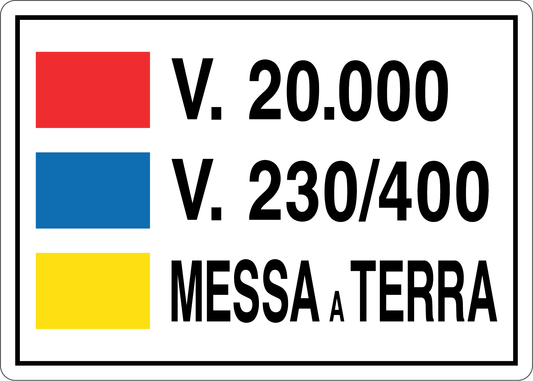 GLOBAL CARTELLO SEGNALETICO - V. 20.000 MESSA A TERRA V. 230/400 - Adesivo Resistente, Pannello in Forex, Pannello In Alluminio