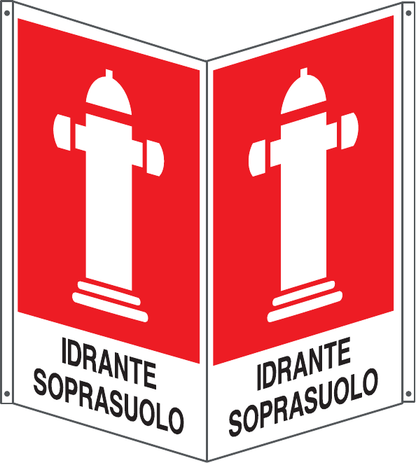 GLOBAL CARTELLO SEGNALETICO BIFACCIALE QUADRATO - IDRANTE SOPRASUOLO - In Alluminio Con Stampa Diretta U.V. (IDEALE ANCHE PER ESTERNO)