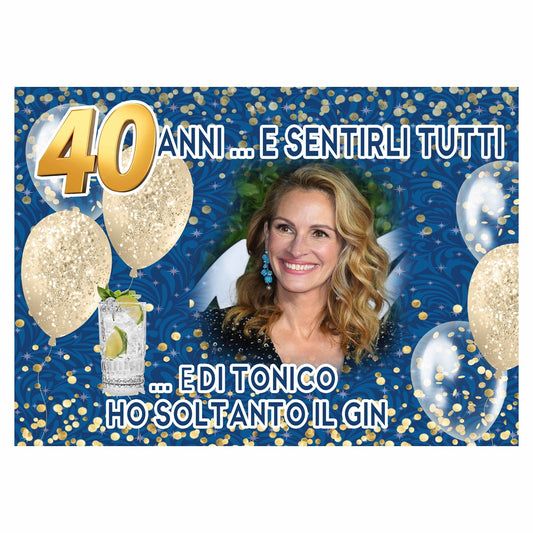 GLOBAL STRISCIONE FONDALE COMPLEANNO - 40 Anni Gin Tonic - STRISCIONE PERSONALIZZATO IN CARTA O IN BANNER PVC ANCHE DA ESTERNO GARANZIA 5 ANNI
