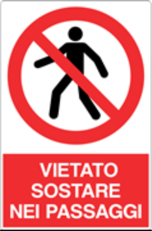 GLOBAL CARTELLO SEGNALETICO - VIETATO SOSTARE NEI PASSAGGI - Adesivo Resistente, Pannello in Forex, Pannello In Alluminio