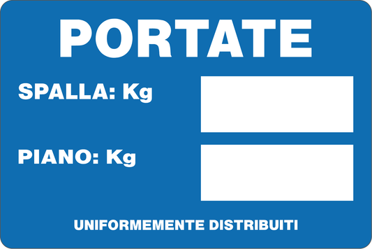 GLOBAL CARTELLO SEGNALETICO - PORTATE SPALLA KG PIANO KG - Adesivo Resistente, Pannello in Forex, Pannello In Alluminio