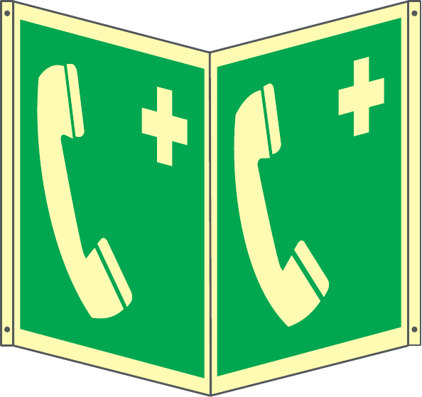 GLOBAL CARTELLO SEGNALETICO BIFACCIALE LUMINESCENTE QUADRATO - SIMBOLO TELEFONO DI EMERGENZA - In Alluminio Con Adesivo Luminescente Con Stampa Diretta U.V. (IDEALE ANCHE PER ESTERNO)