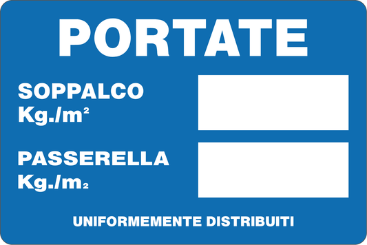 GLOBAL CARTELLO SEGNALETICO - PORTATE SOPPALCO kg PASSERELLA Kg - Adesivo Resistente, Pannello in Forex, Pannello In Alluminio