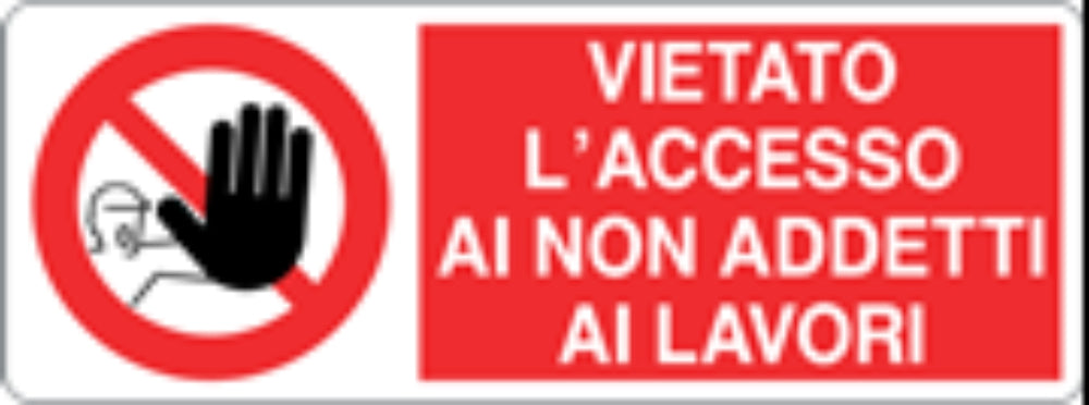 VIETATO L'ACCESSO AI NON ADDETTI AI LAVORI - CARTELLO SEGNALETICO UNI ISO 7010 in Adesivo, Pannello in Forex, Pannello In Alluminio