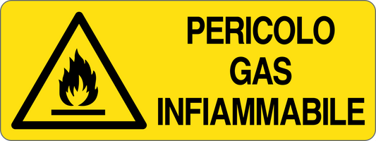 PERICOLO GAS INFIAMMABILE - CARTELLO SEGNALETICO UNI ISO 7010 in Adesivo, Pannello in Forex, Pannello In Alluminio