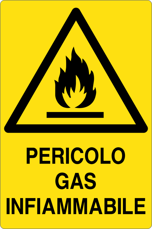 GLOBAL CARTELLO SEGNALETICO - PERICOLO GAS INFIAMMABILE - Adesivo Resistente, Pannello in Forex, Pannello In Alluminio