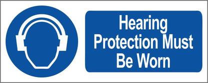 Hearing Protection Must Be Worn - CARTELLO SEGNALETICO UNI ISO 7010 in Adesivo Resistente, Pannello in Forex, Pannello In Alluminio