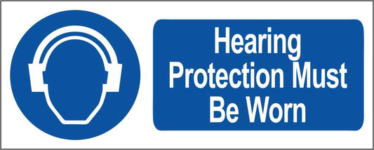 Hearing Protection Must Be Worn - CARTELLO SEGNALETICO UNI ISO 7010 in Adesivo Resistente, Pannello in Forex, Pannello In Alluminio