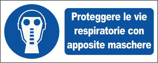 PROTEGGERE LE VIE RESPIRATORIE CON APPOSITE MASCHERE - CARTELLO SEGNALETICO UNI ISO 7010 in Adesivo Resistente, Pannello in Forex, Pannello In Alluminio