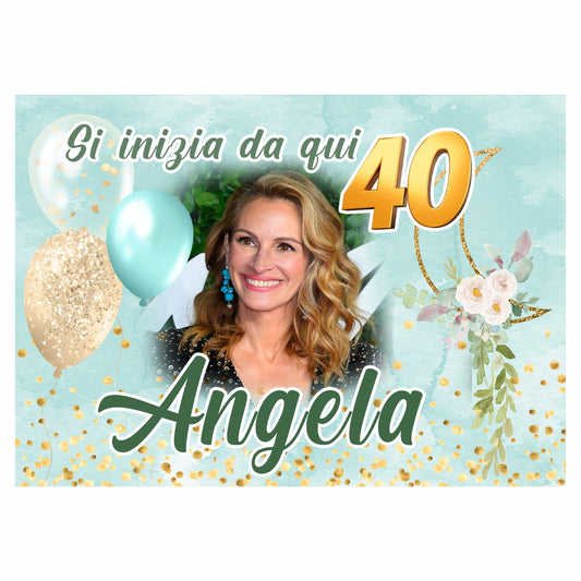 GLOBAL STRISCIONE FONDALE COMPLEANNO - 40 Anni Tiffany - STRISCIONE PERSONALIZZATO IN CARTA O IN BANNER PVC ANCHE DA ESTERNO GARANZIA 5 ANNI