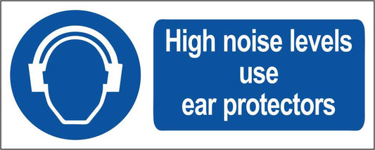 High Noise Levels Use Ear Protectors - CARTELLO SEGNALETICO UNI ISO 7010 in Adesivo Resistente, Pannello in Forex, Pannello In Alluminio