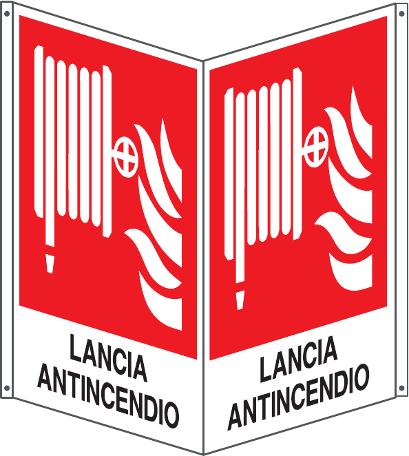 GLOBAL CARTELLO SEGNALETICO BIFACCIALE - LANCIA ANTINCENDIO - In Alluminio Con Stampa Diretta U.V. (IDEALE ANCHE PER ESTERNO)