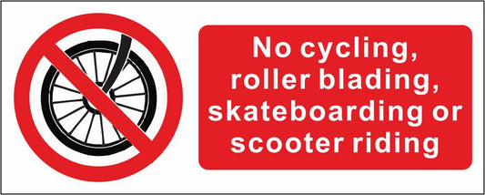 No Cycling, Rollerblading, Skateboarding, Scooter - CARTELLO SEGNALETICO UNI ISO 7010 in Adesivo Resistente, Pannello in Forex, Pannello In Alluminio