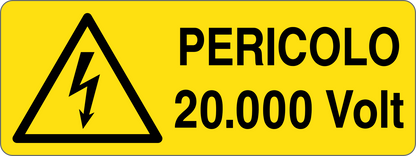 PERICOLO 20000 VOLT - CARTELLO SEGNALETICO UNI ISO 7010 in Adesivo, Pannello in Forex, Pannello In Alluminio