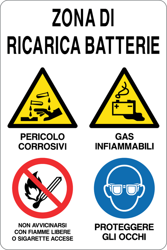 GLOBAL CARTELLO SEGNALETICO - ZONA DI RICARICA BATTERIE - Adesivo Resistente, Pannello in Forex, Pannello In Alluminio