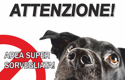 GLOBAL CARTELLO SEGNALETICO - attenti al cane, area super videosorvegliata - Adesivo Extra Resistente, Pannello in Forex, Pannello In Alluminio