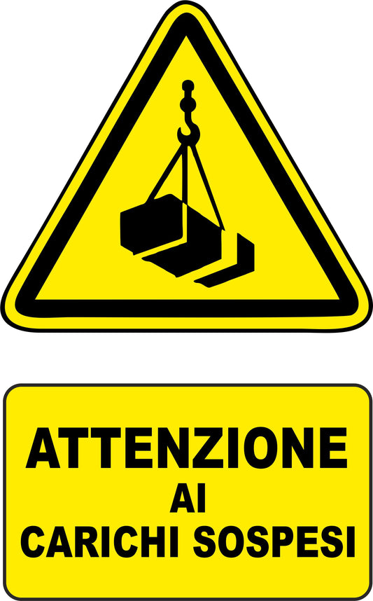 GLOBAL CARTELLO SEGNALETICO - ATTENZIONE AI CARICHI SOSPESI - Adesivo Extra Resistente, Pannello in Forex, Pannello In Alluminio