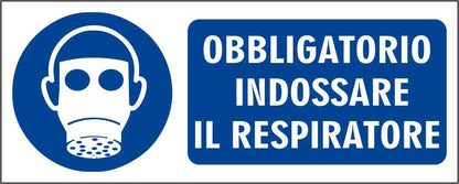 OBBLIGATORIO INDOSSARE IL RESPIRATORE - CARTELLO SEGNALETICO UNI ISO 7010 in Adesivo Resistente, Pannello in Forex, Pannello In Alluminio