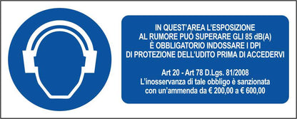 In quest'area l'esposizione al rumore può superare gli 85 dB(A) - CARTELLO SEGNALETICO UNI ISO 7010 in Adesivo Resistente, Pannello in Forex, Pannello In Alluminio