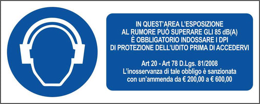 In quest'area l'esposizione al rumore può superare gli 85 dB(A) - CARTELLO SEGNALETICO UNI ISO 7010 in Adesivo Resistente, Pannello in Forex, Pannello In Alluminio