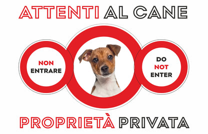 GLOBAL CARTELLO SEGNALETICO - ATTENTI AL CANE JACK RUSSEL PROPRIETA PRIVATA - Adesivo Extra Resistente, Pannello in Forex, Pannello In Alluminio
