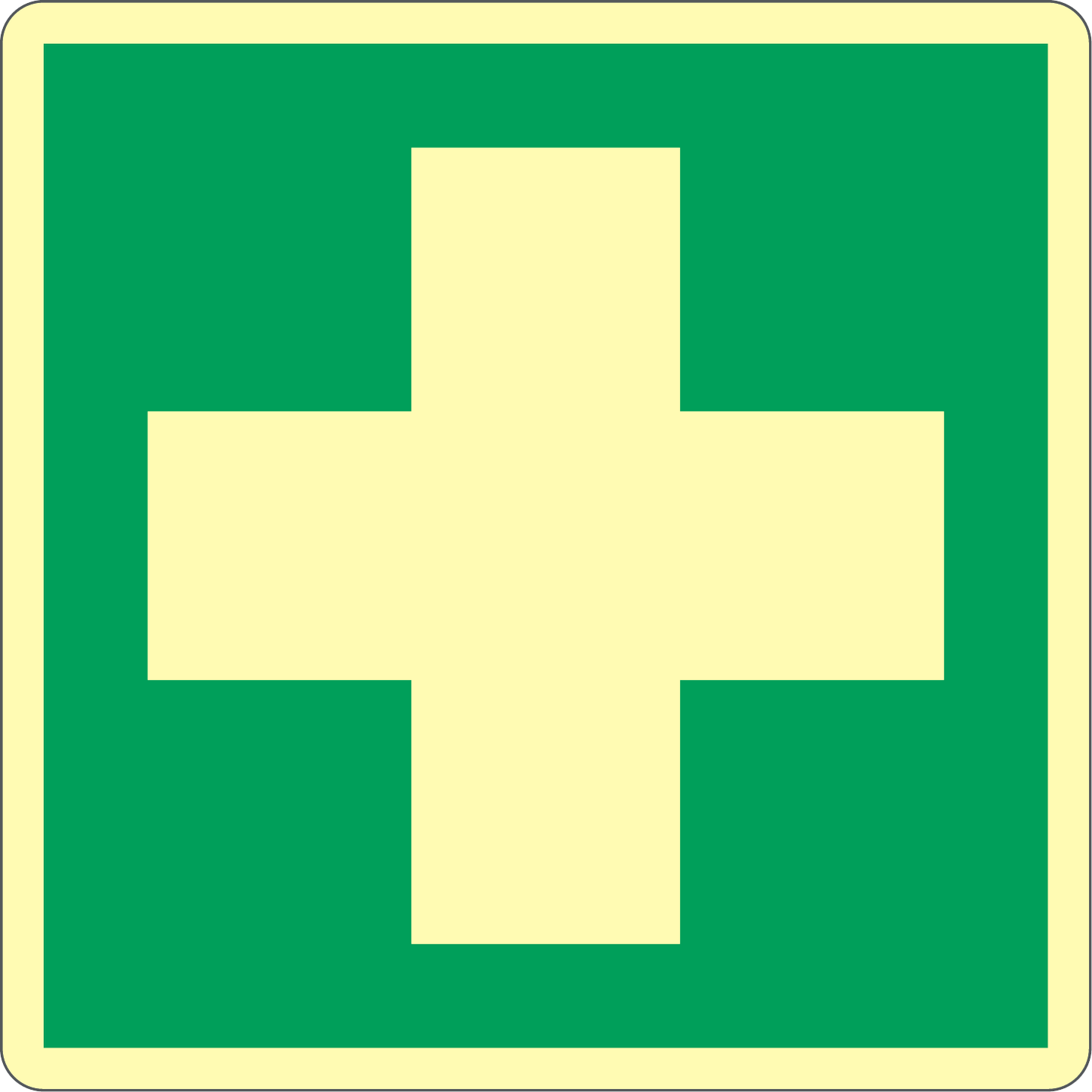 GLOBAL CARTELLO SEGNALETICO LUMINESCENTE QUADRATO - SIMBOLO INFERMERIA/PRONTO SOCCORSO - Adesivo Luminescente O Pannello Rigido Luminescente