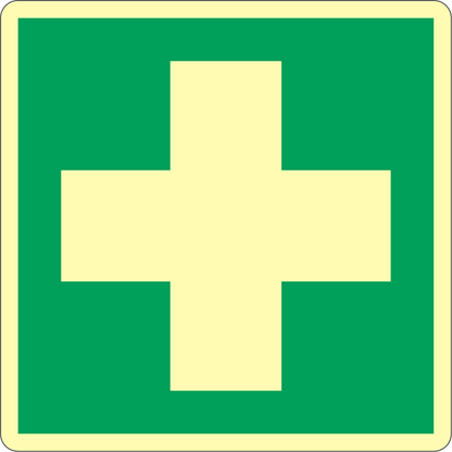 GLOBAL CARTELLO SEGNALETICO LUMINESCENTE QUADRATO - SIMBOLO INFERMERIA/PRONTO SOCCORSO - Adesivo Luminescente O Pannello Rigido Luminescente