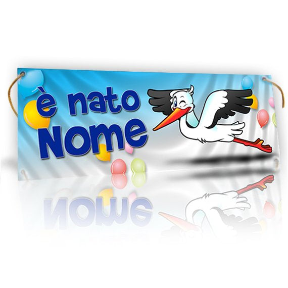 GLOBAL STRISCIONE FONDALE NASCITA - CICOGNA BLU - IN CARTA O IN BANNER PVC ANCHE DA ESTERNO GARANZIA 5 ANNI