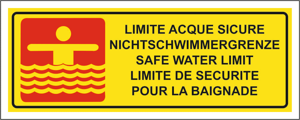 LIMITE ACQUE SICURE - CARTELLO SEGNALETICO UNI ISO 7010 in Adesivo Resistente, Pannello in Forex, Pannello In Alluminio