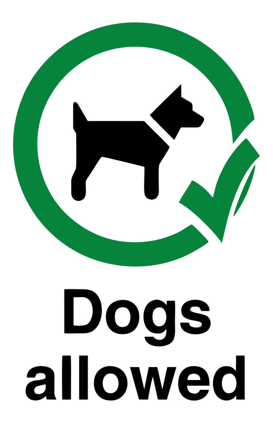 GLOBAL CARTELLO SEGNALETICO - DOGS ALLOWED  - Adesivo Extra Resistente, Pannello in Forex, Pannello In Alluminio