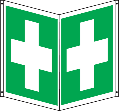 GLOBAL CARTELLO SEGNALETICO BIFACCIALE QUADRATO - SIMBOLO INFERMERIA/ PRONTO SOCCORSO - In Alluminio Con Stampa Diretta U.V. (IDEALE ANCHE PER ESTERNO)