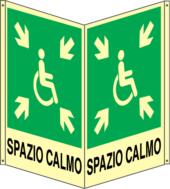 GLOBAL CARTELLO SEGNALETICO BIFACCIALE LUMINESCENTE - SPAZIO CALMO - In Alluminio Con Adesivo Luminescente Con Stampa Diretta U.V. (IDEALE ANCHE PER ESTERNO)