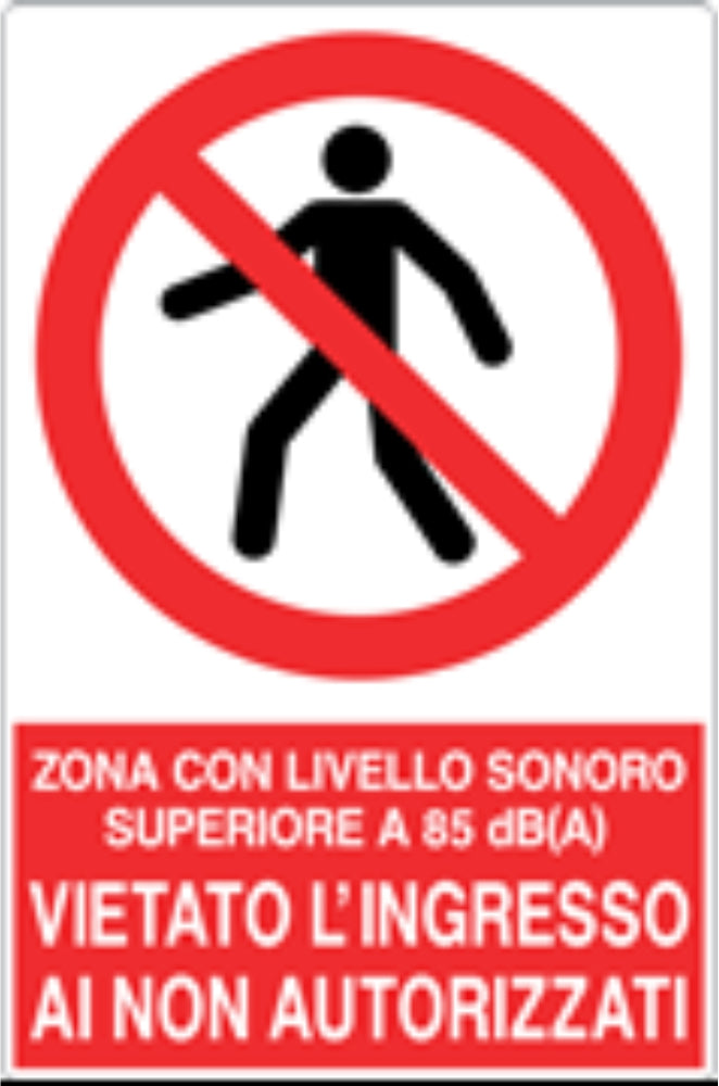 GLOBAL CARTELLO SEGNALETICO - ZONA CON LIVELLO SONORO SUPERIORE A 85dBA - Adesivo Resistente, Pannello in Forex, Pannello In Alluminio