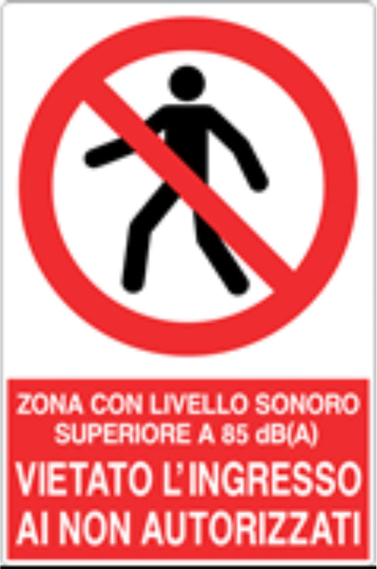 GLOBAL CARTELLO SEGNALETICO - ZONA CON LIVELLO SONORO SUPERIORE A 85dBA - Adesivo Resistente, Pannello in Forex, Pannello In Alluminio