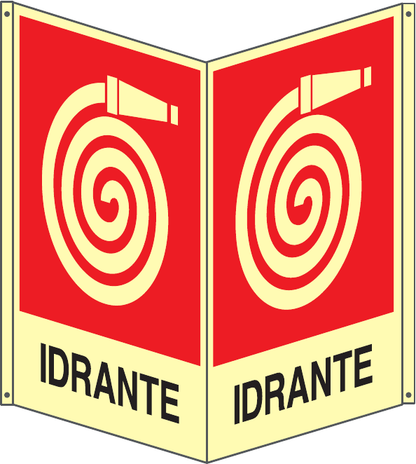 GLOBAL CARTELLO SEGNALETICO BIFACCIALE LUMINESCENTE - IDRANTE - In Alluminio Con Adesivo Luminescente Con Stampa Diretta U.V. (IDEALE ANCHE PER ESTERNO)