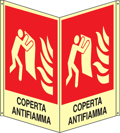 GLOBAL CARTELLO SEGNALETICO BIFACCIALE LUMINESCENTE - COPERTA ANTIFIAMMA - In Alluminio Con Adesivo Luminescente Con Stampa Diretta U.V. (IDEALE ANCHE PER ESTERNO)