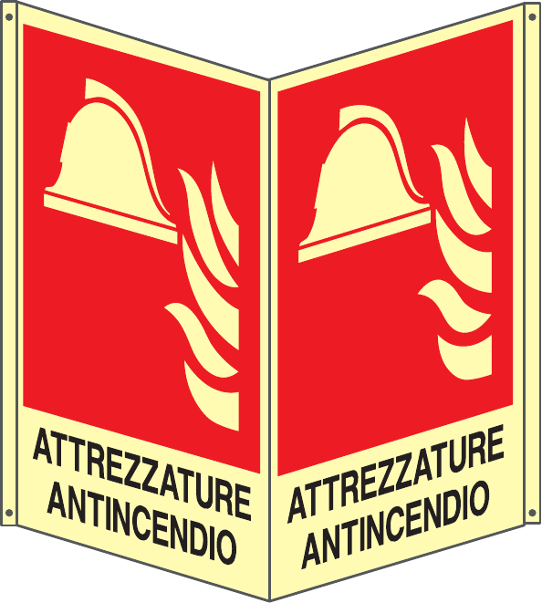 GLOBAL CARTELLO SEGNALETICO BIFACCIALE LUMINESCENTE - ATTREZZATURE ANTINCENDIO - In Alluminio Con Adesivo Luminescente Con Stampa Diretta U.V. (IDEALE ANCHE PER ESTERNO)